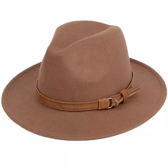 HP✨BROWN FEDORA WIDE BRIM FELT STRUCTURED HAT-NEW - Picture 6 of 6